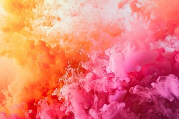 Colorful ink in water. Abstract background. Close-up. Image in Peach Fuzz and pink Colors