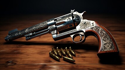 Precision Engineered Revolver with Loaded Bullets - AI Generative - obrazy, fototapety, plakaty