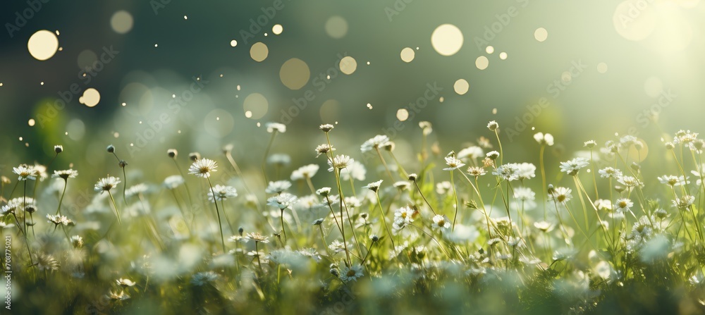 Poster vibrant and refreshing minimalistic blurred spring background in green colors for product placement