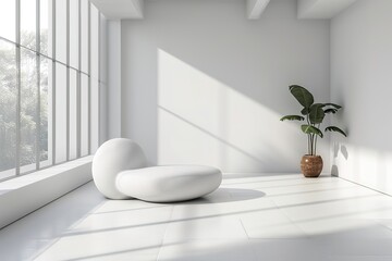 Fototapeta na wymiar Minimal concept. interior of living white color on white floor and background.