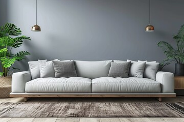 mock up modern interior sofa in living room, empty wall