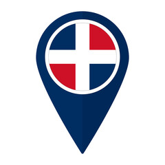 Dominican flag on map pinpoint icon isolated. Flag of Dominican