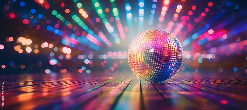 Aufkleber dazzling bokeh effect close up of disco ball reflecting mesmerizing array of lights
