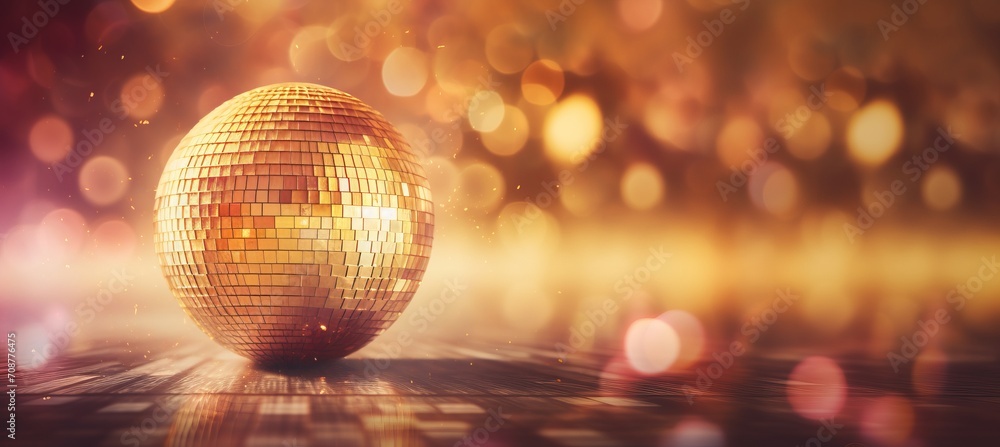 Poster captivating bokeh effect with dazzling disco ball reflecting mesmerizing array of lights.