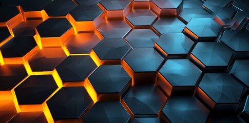 Hexagonal Honeycomb Abstract: Geometric 3D Illustration with Metal Texture, Light Colors, and Digital Concept