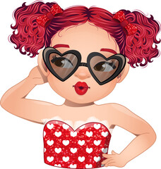 Sassy Girl Wearing Heart Shape Eyeglasses Vector Cartoon. Happy Valentine Day Concept Design