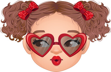 Sassy Girl Wearing Heart Shape Eyeglasses Vector Cartoon. Happy Valentine Day Concept Design
