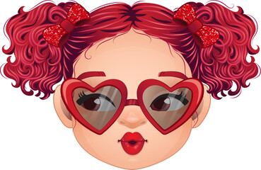 Sassy Girl Wearing Heart Shape Eyeglasses Vector Cartoon. Happy Valentine Day Concept Design