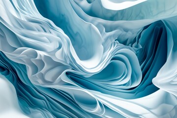 Flowing blue silk with a watery sheen creates an abstract, artistic background - obrazy, fototapety, plakaty