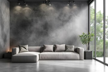 Modern living room interior design and concrete texture wall background