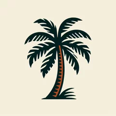 Poster logo illustration of palm tree, ai generate © Raffaza