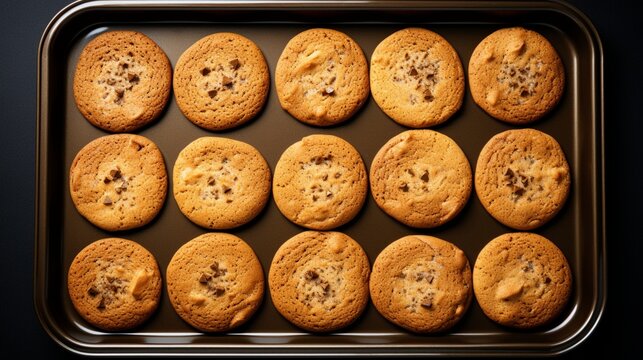 An Overhead Shot Of A Baking Tray With Golden-brown Cookies Cooling On A Rack.