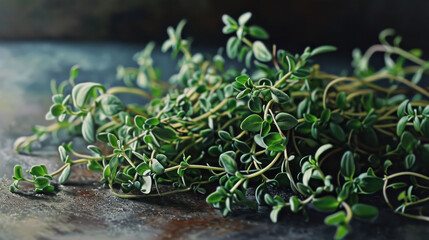  a pile of green sprouts sitting on top of a wooden table next to a pile of other sprouts on top of a counter top of a table.