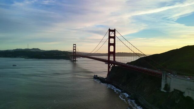 Golden Gate Bridge, Timelapse, Aerial Drone Footage, Sunset