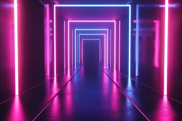 Abstract purple hallway with glowing lines for a modern art backdrop