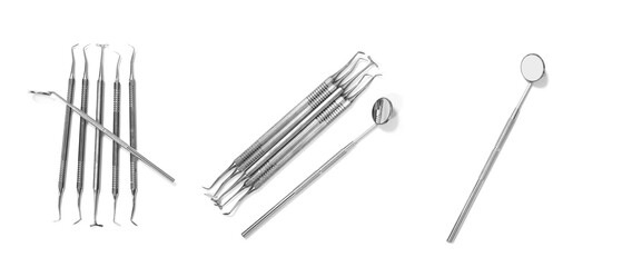 Set of dental tools on white background