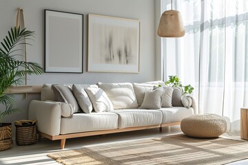 Stylish living room interior with comfortable sofa.