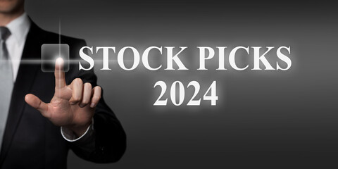 Top Stock Picks of the year 2024 - finger pressing virtual touchscreen button