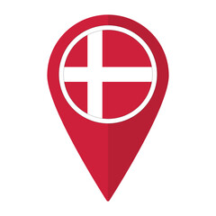 Obraz premium Denmark flag on map pinpoint icon isolated. Flag of Denmark