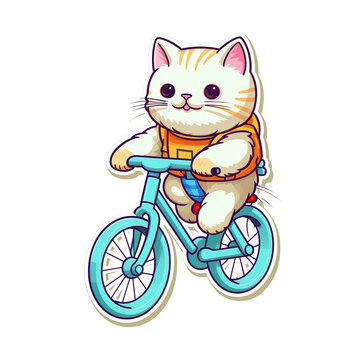 cute cat riding a bicycle image design with PNG tranparent background. vector style cute cat riding a bicycle illustration design for stickers, t-shirts and others. Generative Ai