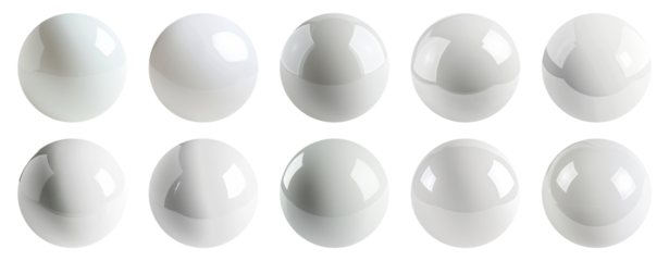 Set of gleaming white spherical object, cut out - stock png.