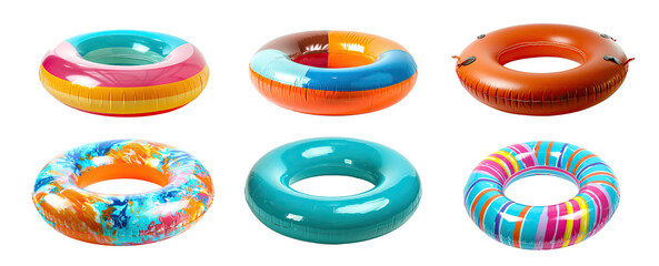 Set of inflatable swim ring, cut out - stock png. - obrazy, fototapety, plakaty