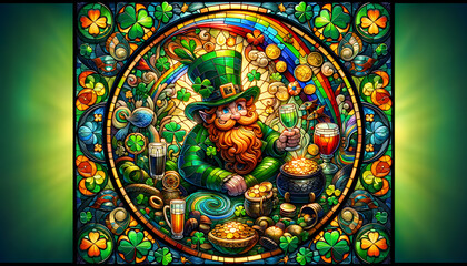 stained glass St. Patrick's day leprechaun