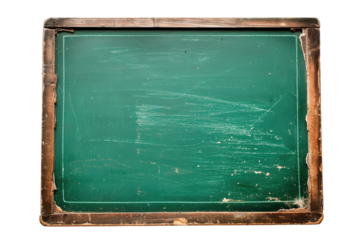 Empty green chalkboard, cut out - stock png.