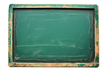 Empty green chalkboard, cut out - stock png.