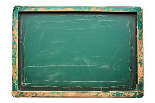 Empty green chalkboard, cut out - stock png.