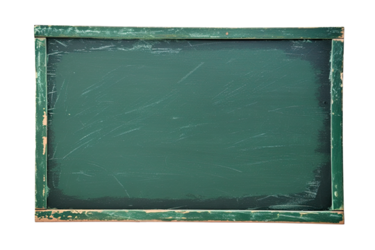 Empty green chalkboard, cut out - stock png.