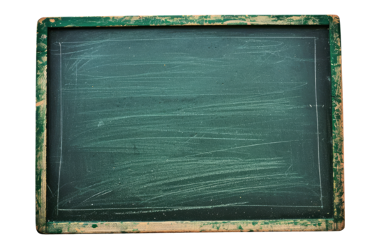 Empty green chalkboard, cut out - stock png.