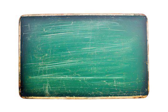 Empty green chalkboard, cut out - stock png.