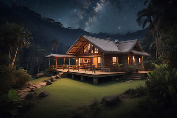 A majestic cabin in the middle of the Peruvian jungle, near Amazonas river.