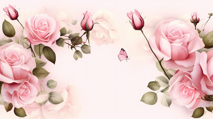 Pink rose flower composition background, decorative flower background pattern, floral border background