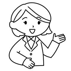 案内するスーツの女性　イラスト線画