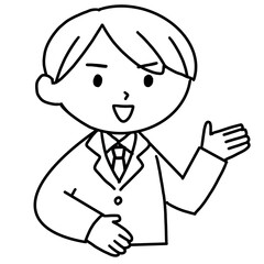 案内するスーツの男性　イラスト
