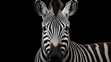  a close - up of a zebra's head against a black background with a single light coming from the top of the zebra's head and the zebra's head.