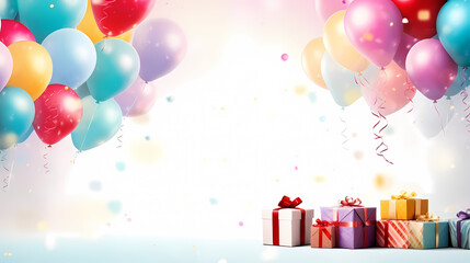 Children's birthday background with many balloons in pastel tones