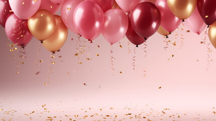 Children's birthday background with many balloons in pastel tones