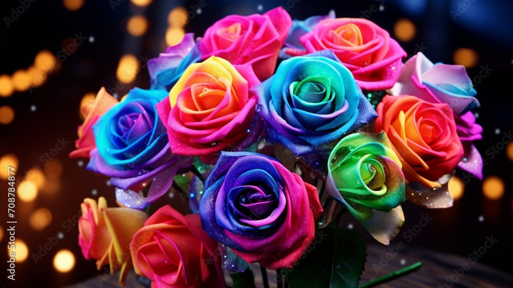 Poster enchanting and captivating composition of delicate and colorful roses - ai generative