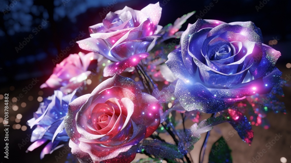 Poster enchanting and captivating composition of delicate and colorful roses - ai generative