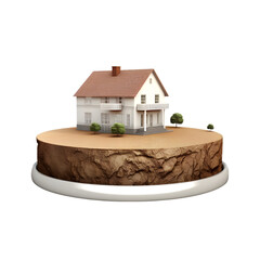 small house on 3d Circle Ground Soil Ground on transparent background PNG image, 3d real estate house buy and selling  real estate concept