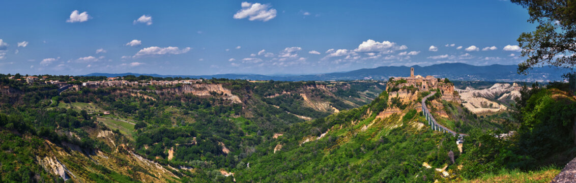 Civita di Bagnoregio comune, town, and surrounding landscape view in the Province of Viterbo in the Italian region of Lazio, Italy 2023