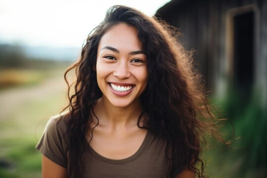 Asian bi-racial woman smiling happy face portrait