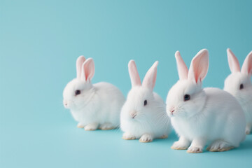 Some baby rabbits on blue background, 3D render, easter, wallpaper, background - obrazy, fototapety, plakaty