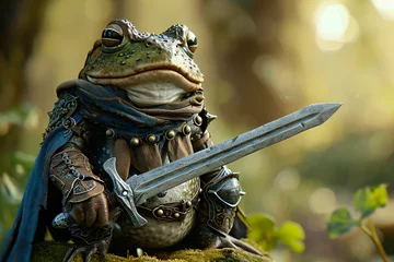 Muurstickers a Frog knight holding a sword © ayam