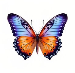 A blue and orange butterfly with black and white spots on its wings