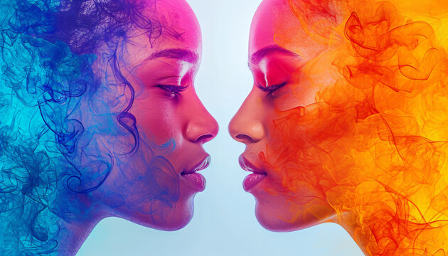 Illustration of two women looking at each other representing concepts such as diversity, homosexuality and acceptance