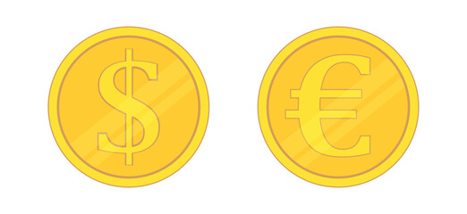 vector Dollar, Euro coin 